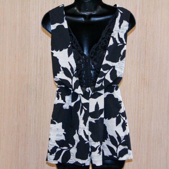 Topshop Petite Beige Black Sleeveless Romper - 2 - Picture 2 of 5